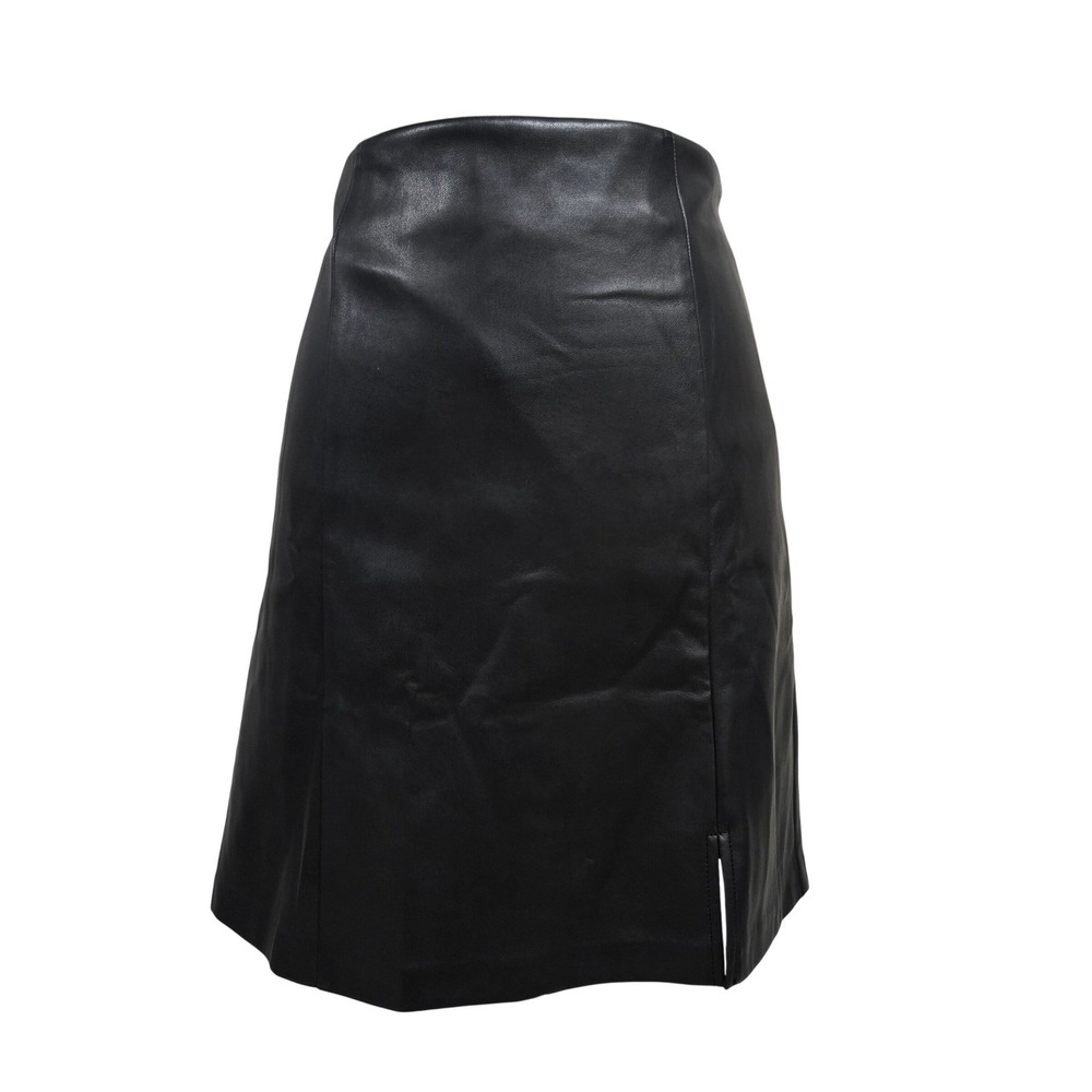 LOFT Faux Leather Mini Skirt High Waist‎ Side Zip Slit Black Women's Size 8 NWT